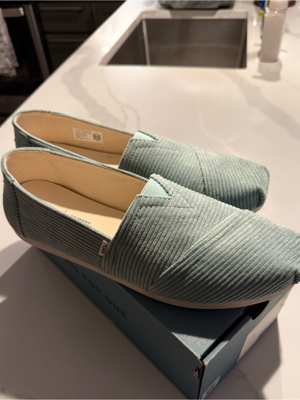 Toms Corduroy Slip-On Flats in Baby Mint Corduroy